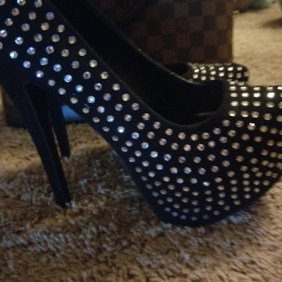 Black RHINESTONES DIAMONDS SHINY sexy 6 INCH HEELS - Picture 2 of 8